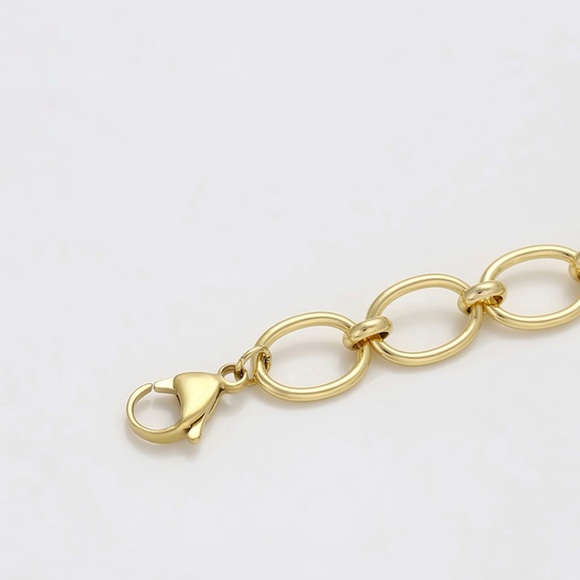 Paperclip Chain Bracelet 14k Gold Plated w/ Cubic Zirconia - Picture 5 of 10